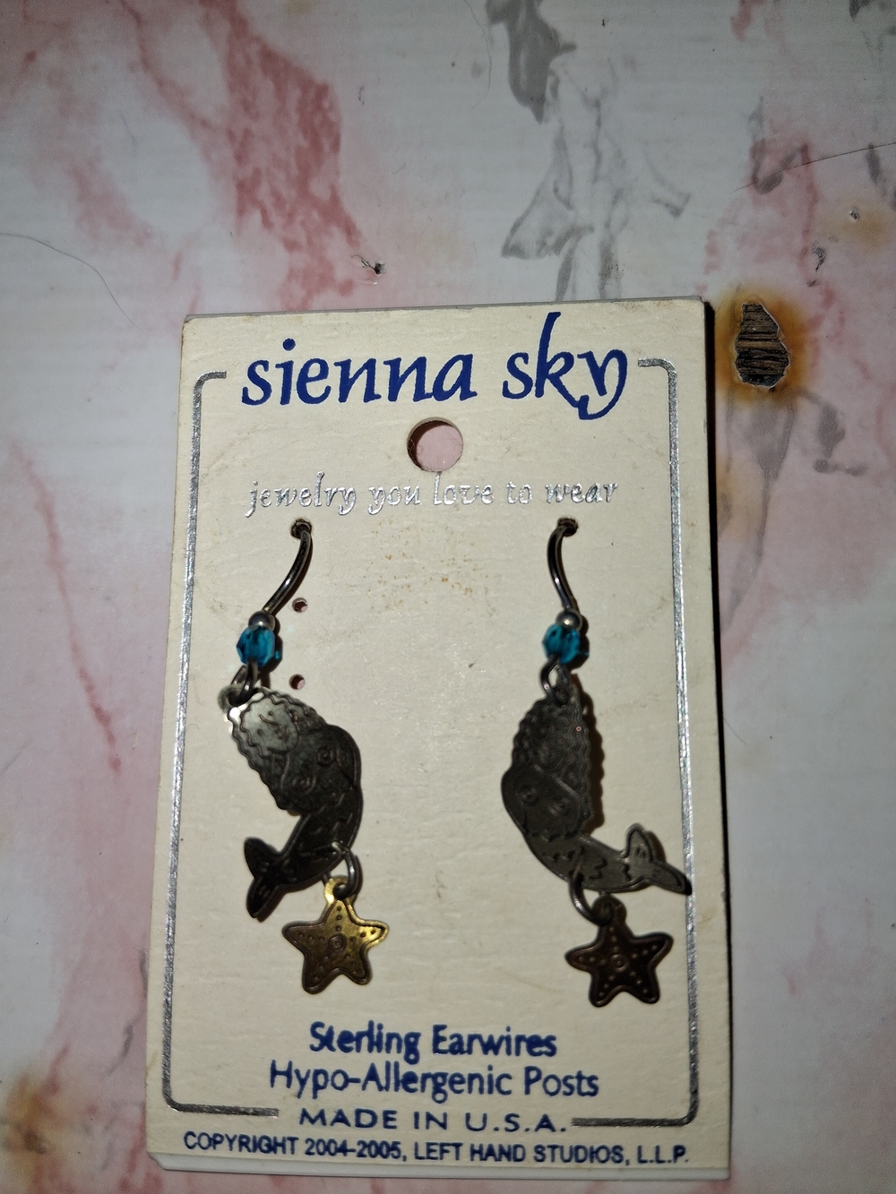 Sienna Sky Silver Fish and Star Drop Earrings with Blue Bead